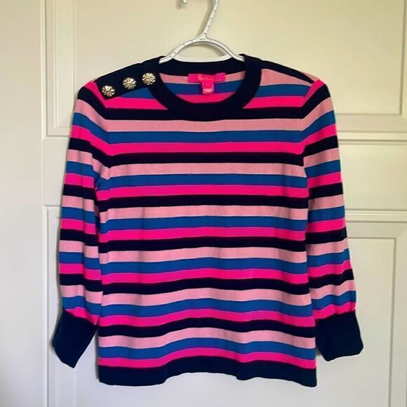 Lilly Pulitzer True Navy Tropical Stripe Morgan Sweater - Picture 1 of 6